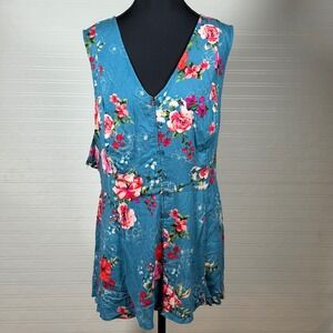 Torrid Blue Floral Sleeveless Button Front‎ Tie Waist 4X Cottagecore feminine